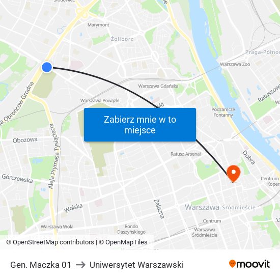Gen. Maczka 01 to Uniwersytet Warszawski map