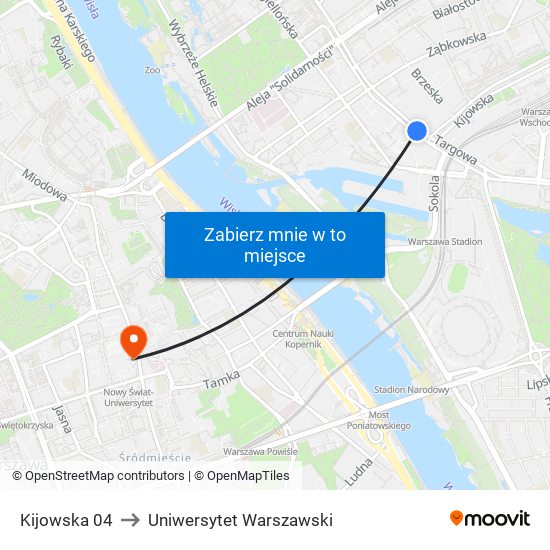 Kijowska 04 to Uniwersytet Warszawski map