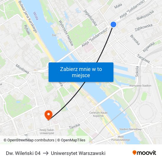 Dw. Wileński 04 to Uniwersytet Warszawski map