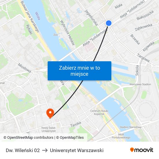 Dw. Wileński to Uniwersytet Warszawski map