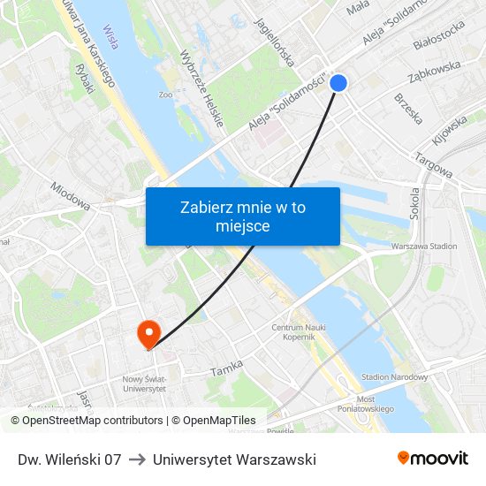 Dw. Wileński 07 to Uniwersytet Warszawski map
