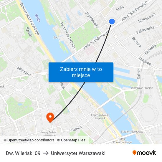 Dw. Wileński 09 to Uniwersytet Warszawski map