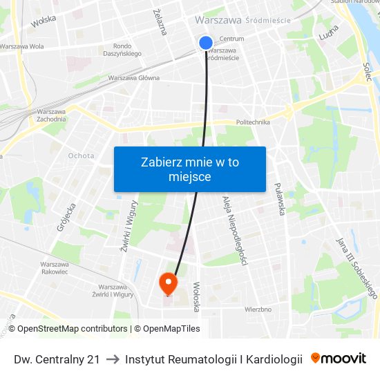 Dw. Centralny 21 to Instytut Reumatologii I Kardiologii map