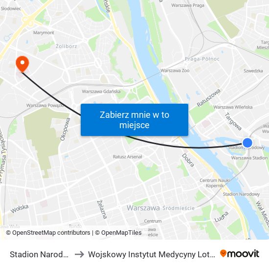 Stadion Narodowy to Wojskowy Instytut Medycyny Lotniczej map