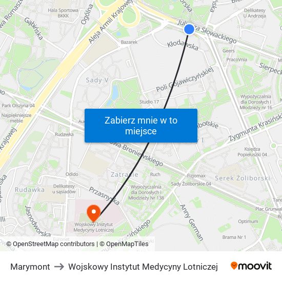 Marymont to Wojskowy Instytut Medycyny Lotniczej map