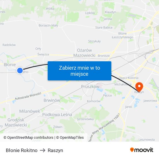 Błonie Rokitno to Raszyn map