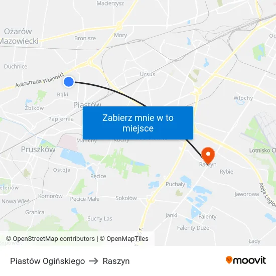 Piastów Ogińskiego to Raszyn map