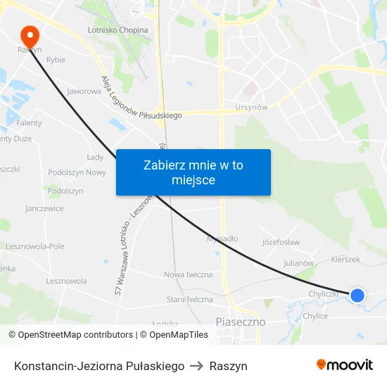 Konstancin-Jeziorna Pułaskiego to Raszyn map