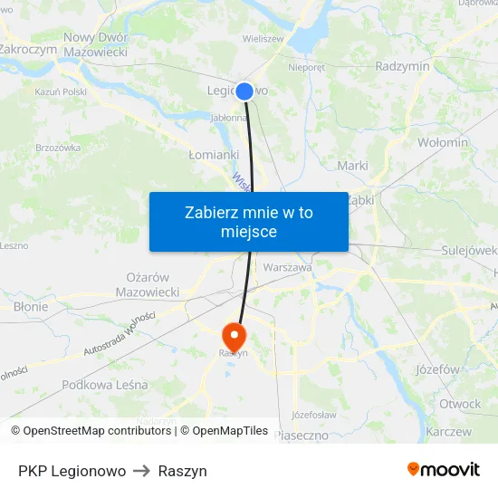 PKP Legionowo to Raszyn map