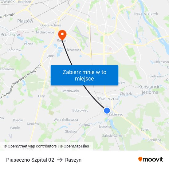 Piaseczno Szpital 02 to Raszyn map