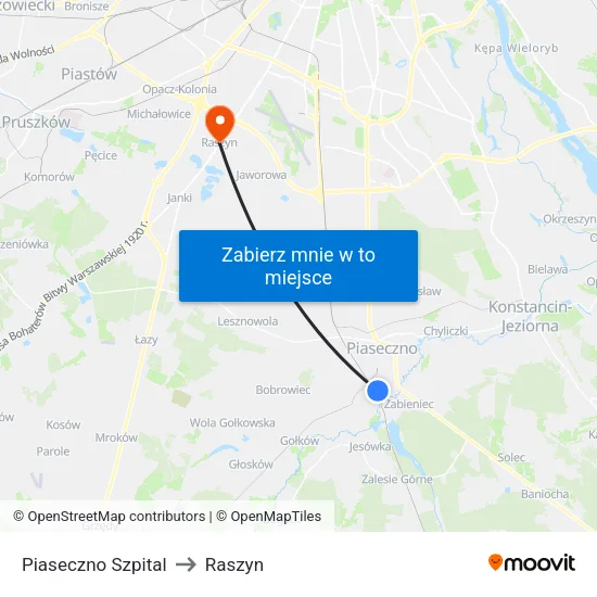 Piaseczno Szpital to Raszyn map