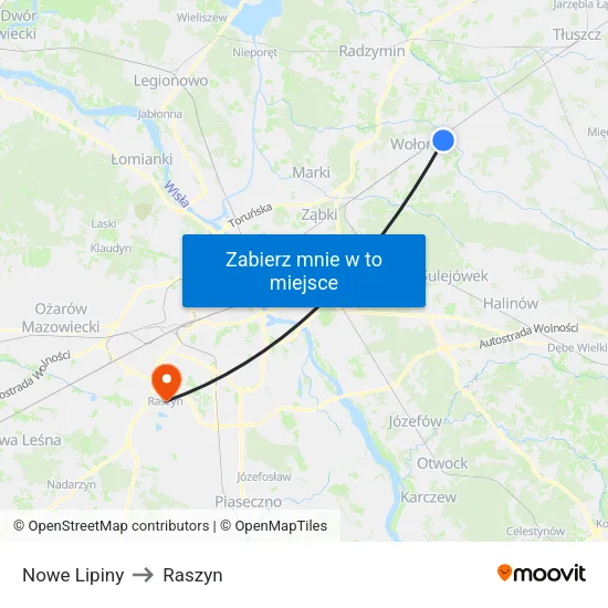 Nowe Lipiny to Raszyn map