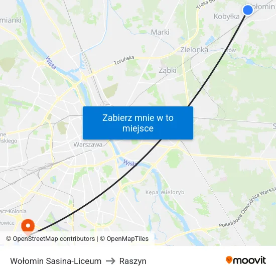Wołomin Sasina - Liceum to Raszyn map