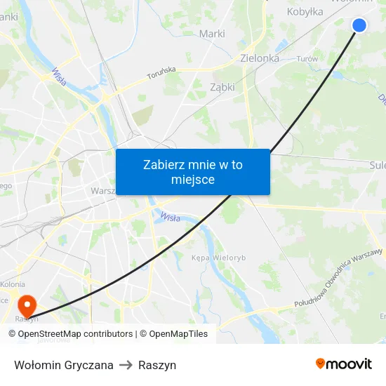 Wołomin Gryczana to Raszyn map