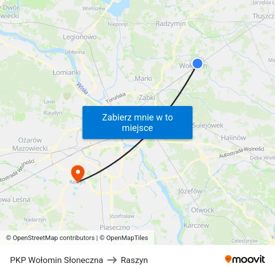PKP Wołomin Słoneczna to Raszyn map