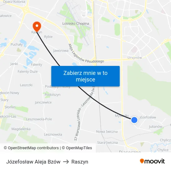 Józefosław Aleja Bzów to Raszyn map