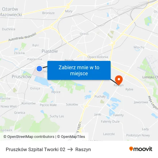 Pruszków Szpital Tworki 02 to Raszyn map