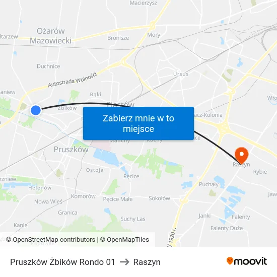 Pruszków Żbików Rondo 01 to Raszyn map