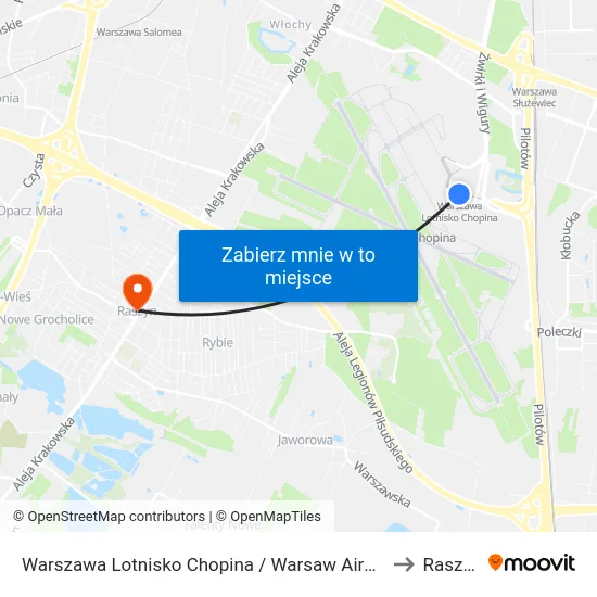 Warszawa Lotnisko Chopina / Warsaw Airport to Raszyn map
