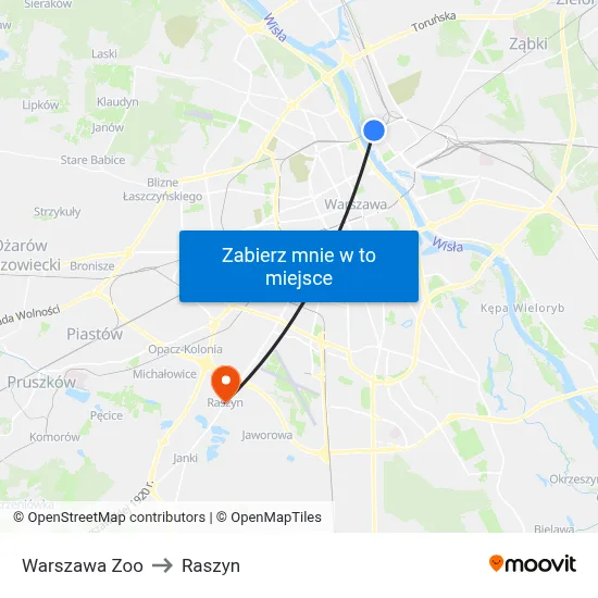 Warszawa Zoo to Raszyn map