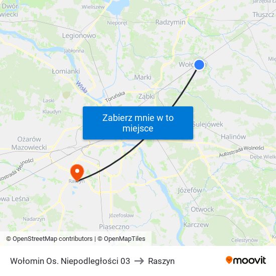 Wołomin Os. Niepodległości 03 to Raszyn map