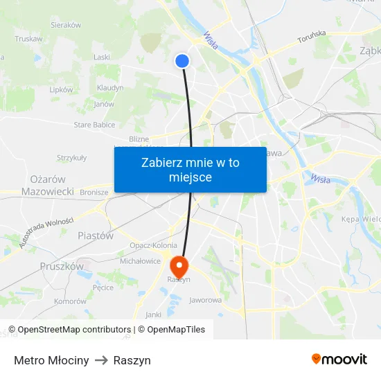 Metro Młociny to Raszyn map