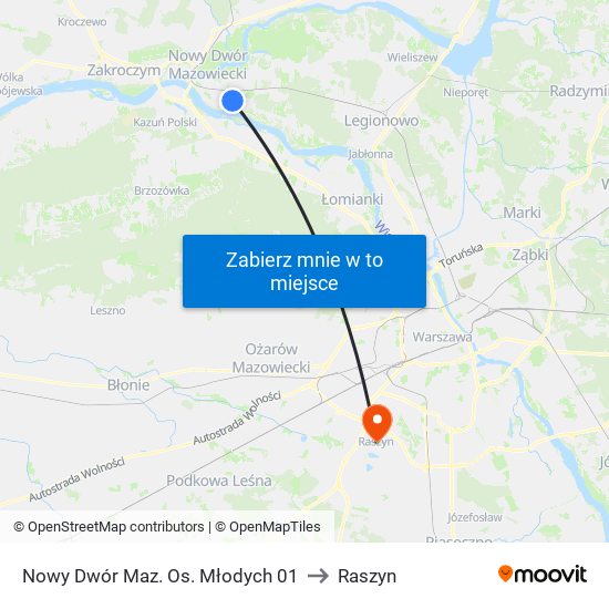 Nowy Dwór Mazowiecki Os. Młodych to Raszyn map