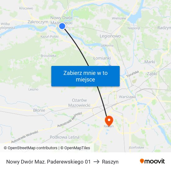 Nowy Dwór Maz. Paderewskiego 01 to Raszyn map