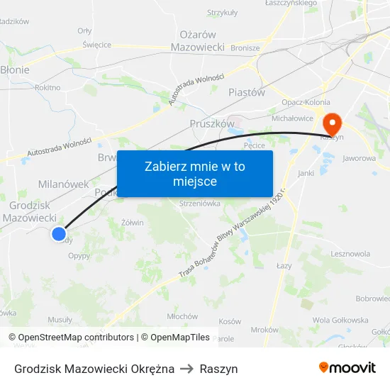 Grodzisk Mazowiecki Okrężna to Raszyn map
