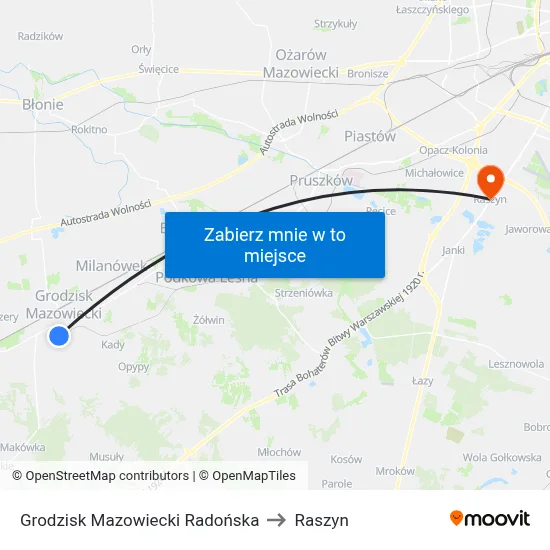 Grodzisk Mazowiecki Radońska to Raszyn map