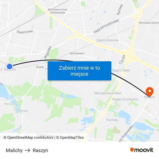 Malichy to Raszyn map
