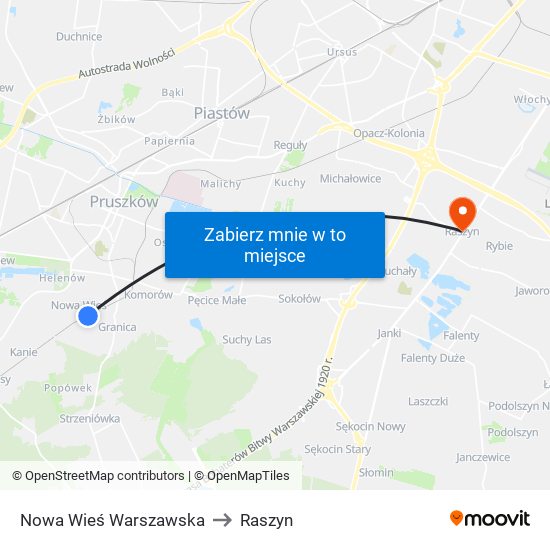 Nowa Wieś Warszawska to Raszyn map