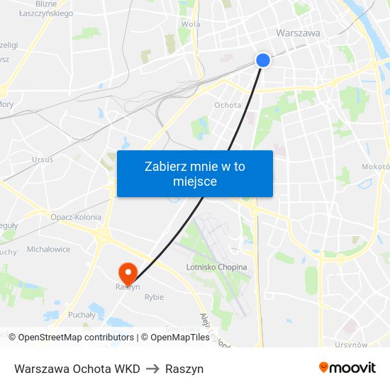 Warszawa Ochota WKD to Raszyn map