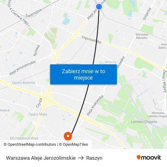 Warszawa Aleje Jerozolimskie to Raszyn map