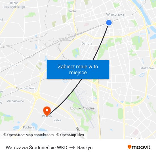 Warszawa Śródmieście WKD to Raszyn map