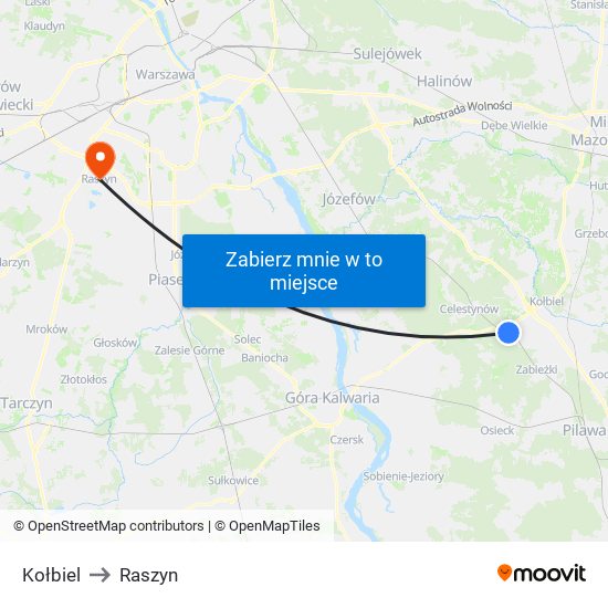 Kołbiel to Raszyn map