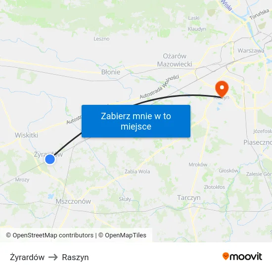 Żyrardów to Raszyn map