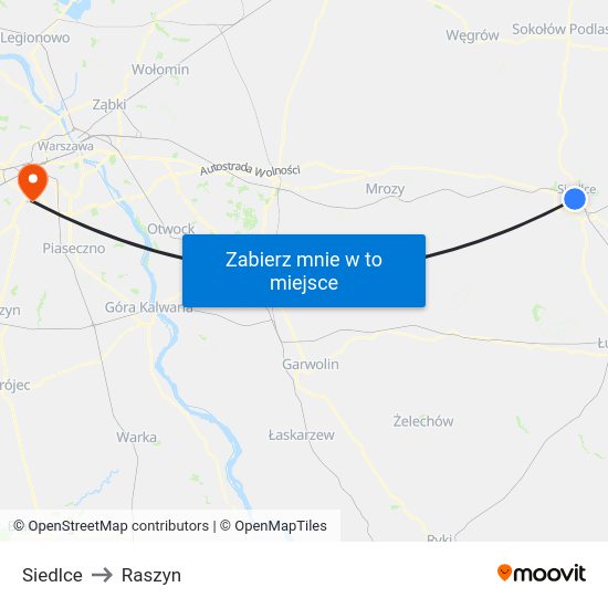 Siedlce to Raszyn map