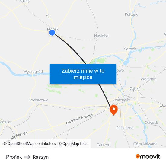 Płońsk to Raszyn map