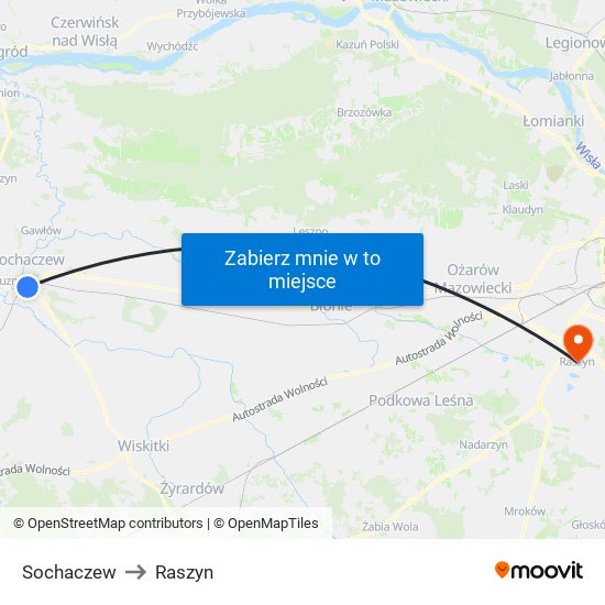 Sochaczew to Raszyn map