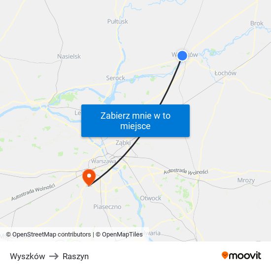 Wyszków to Raszyn map