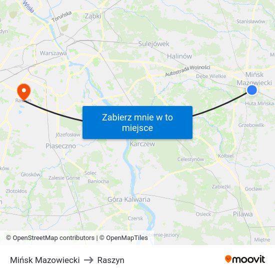 Mińsk Mazowiecki to Raszyn map