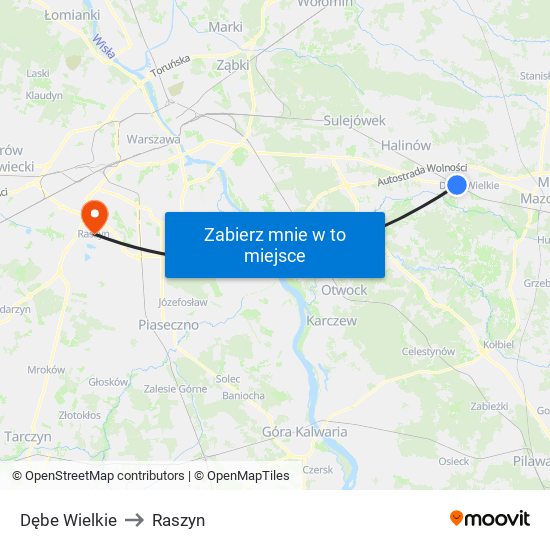 Dębe Wielkie to Raszyn map