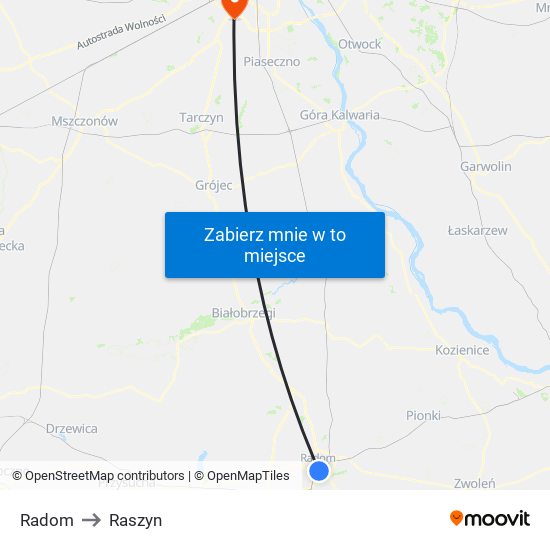 Radom Główny to Raszyn map