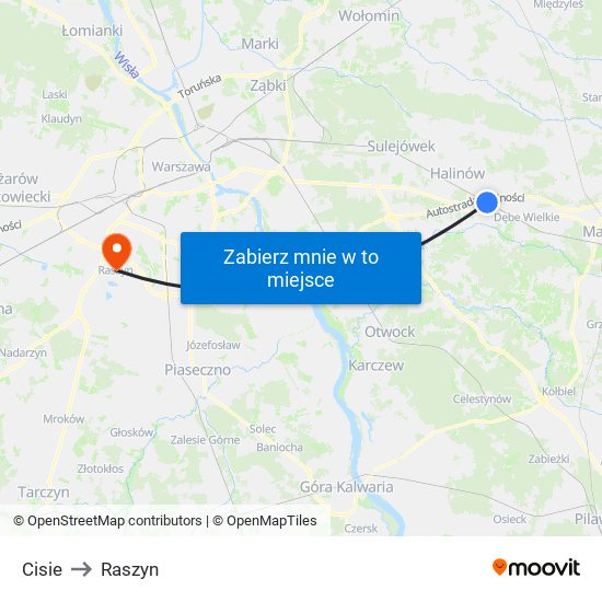 Cisie to Raszyn map