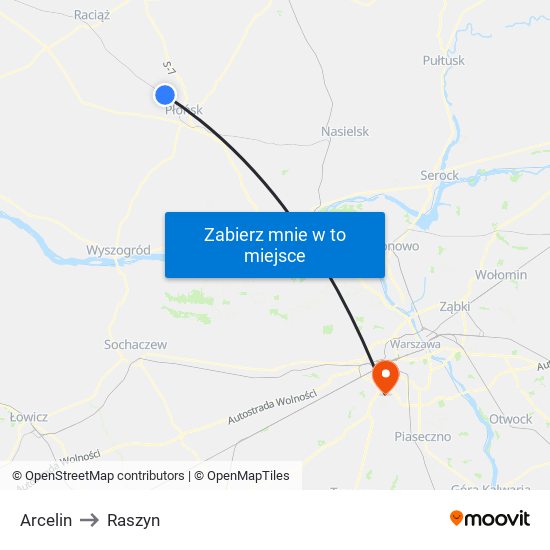 Arcelin to Raszyn map