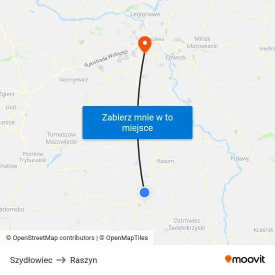 Szydłowiec to Raszyn map