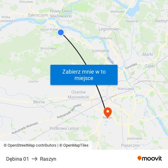 Dębina 01 to Raszyn map