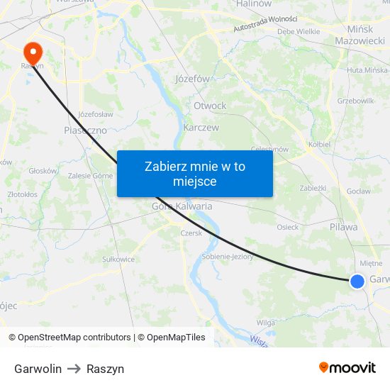 Garwolin to Raszyn map