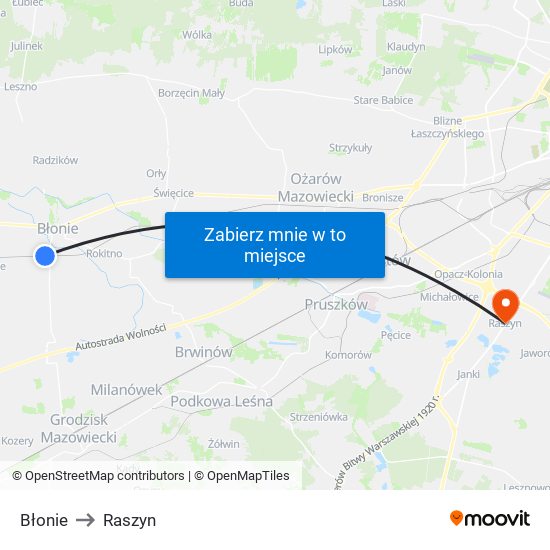 Błonie to Raszyn map